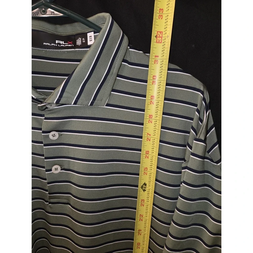 RLX Ralph Lauren Golf Polo Shirt Mens Sz XL Green Blue Stripes Short‎ Sleeve
